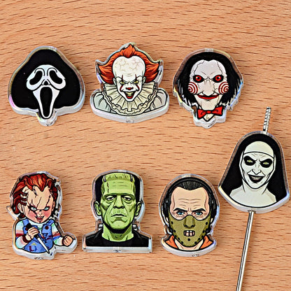 Horror Movie Villains Acrylic Focal Beads for Beadable Pens, Spooky Ghostface Chucky Leatherface Character Beads for Keychain Making, DIY Crafts