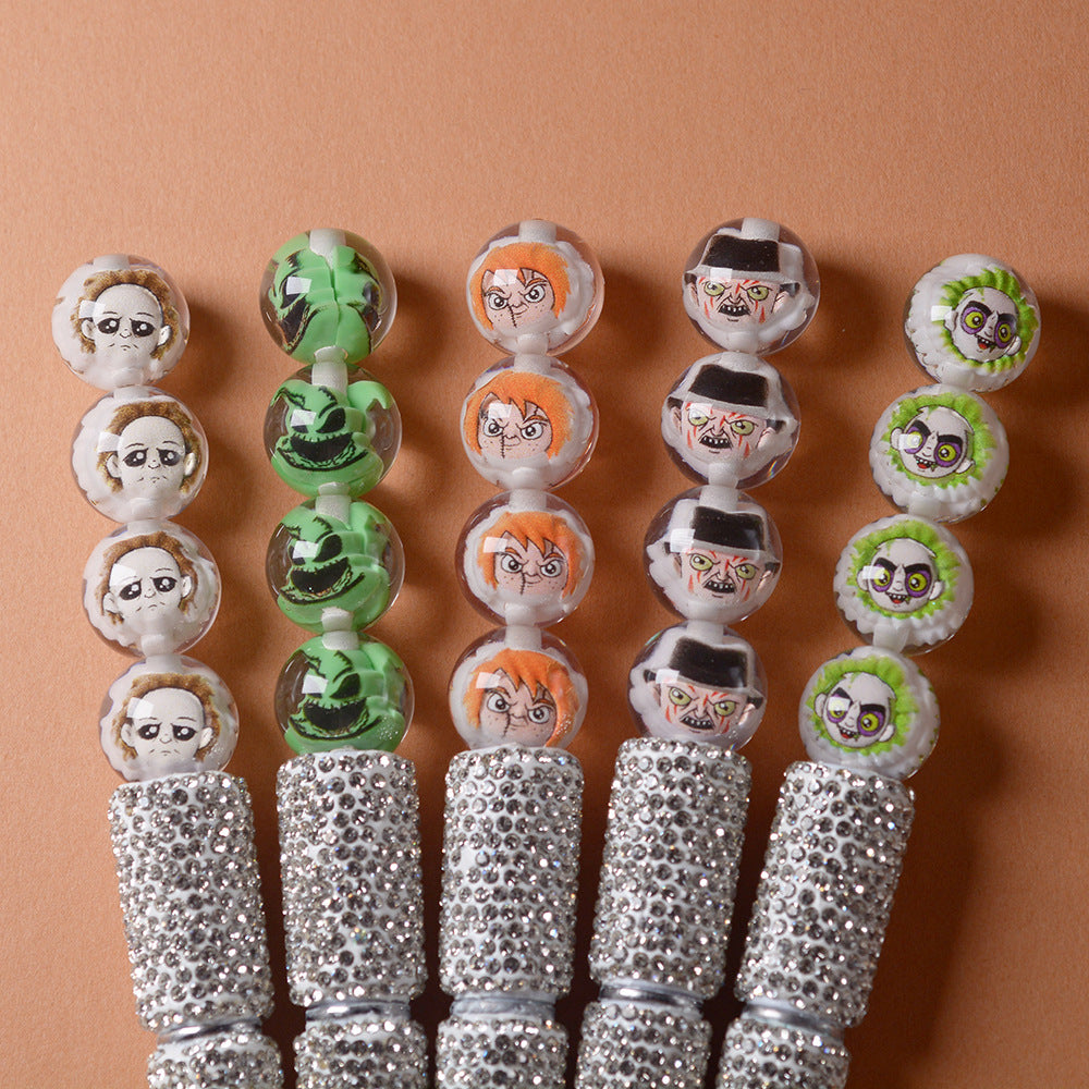 16mm Horror Movie Villains Acrylic Round Beads for Beadable Pens, Halloween Chucky Pennywise Ghostface Beads for Keychain Making, DIY Craft Supplies