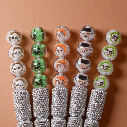 16mm Horror Movie Villains Acrylic Round Beads for Beadable Pens, Halloween Chucky Pennywise Ghostface Beads for Keychain Making, DIY Craft Supplies