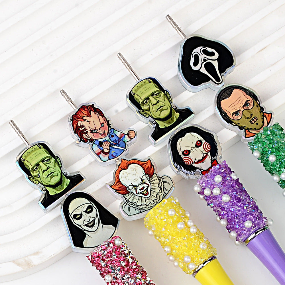 Horror Movie Villains Acrylic Focal Beads for Beadable Pens, Spooky Ghostface Chucky Leatherface Character Beads for Keychain Making, DIY Crafts