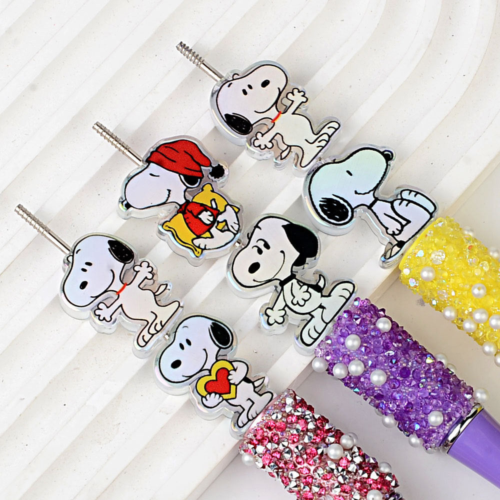 Cute Cartoon Dog Acrylic Focal Beads for Beadable Pens, Aurora Snoopy Character Beads for Keychain Making, DIY Personalized Craft Supplies