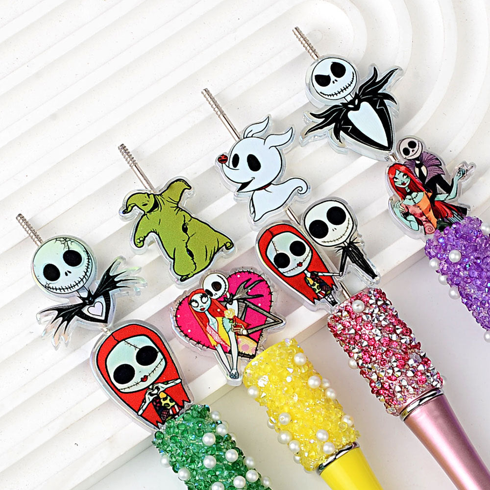 Jack and Sally Acrylic Focal Beads for Beadable Pens, Spooky Halloween Christmas Couple Character Beads for Keychain Making, DIY Craft Supplies