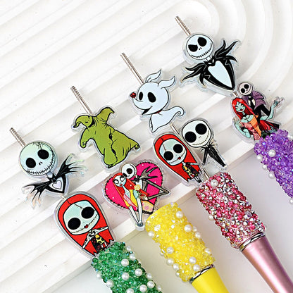 Jack and Sally Acrylic Focal Beads for Beadable Pens, Spooky Halloween Christmas Couple Character Beads for Keychain Making, DIY Craft Supplies