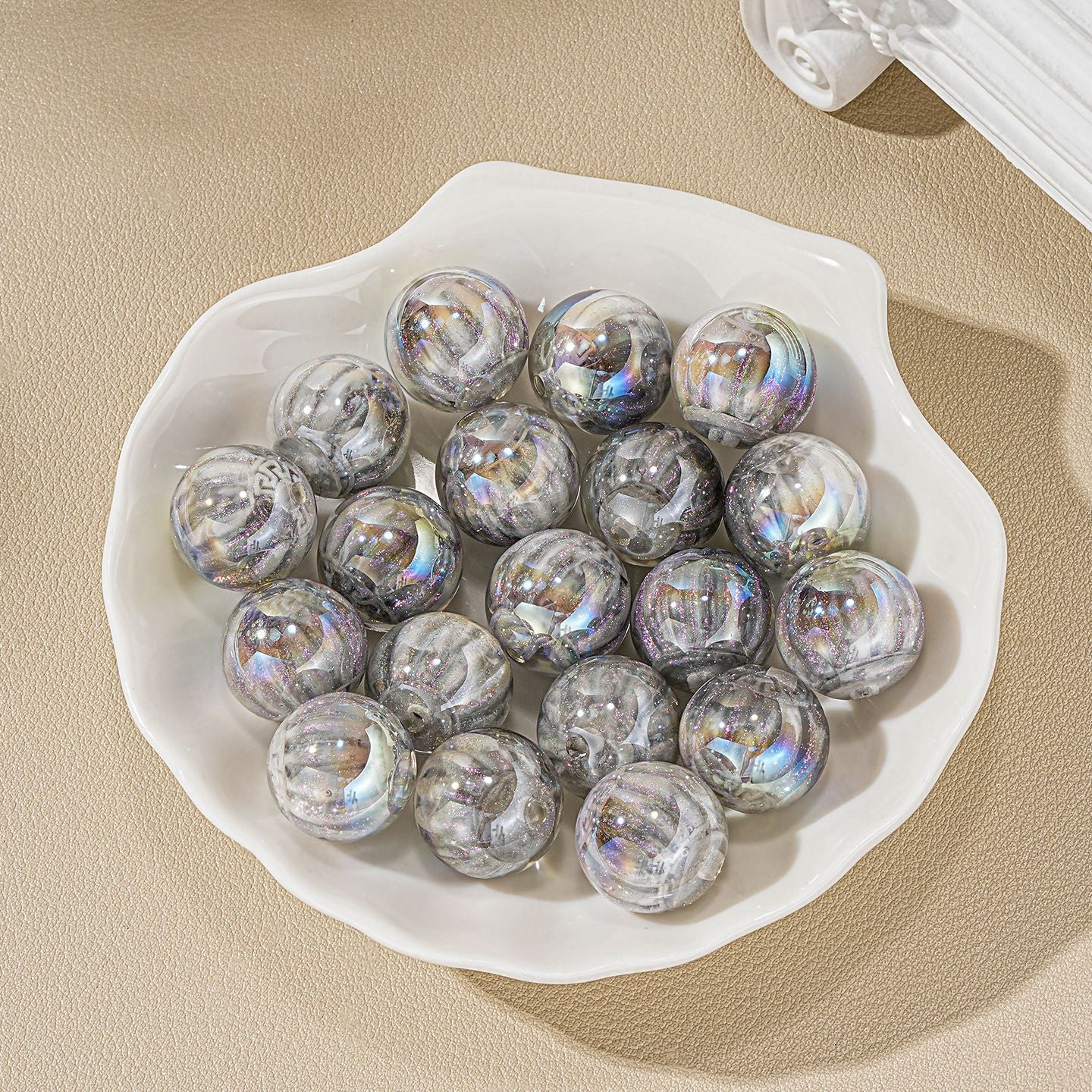 16mm Iridescent 3D Lantern Acrylic Round Beads for Beadable Pens, Aurora Pumpkin Sheen Spacer Beads for Keychain Making, DIY Ribbed Craft Beads