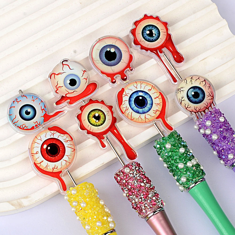 Double-Sided Embossed Eyeball Focal Beads for Beadable Pens, Spooky 3D Relief Halloween Eye Beads for Keychain Making, DIY Craft Supplies