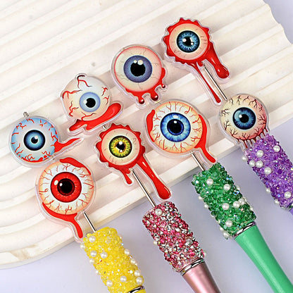 Double-Sided Embossed Eyeball Focal Beads for Beadable Pens, Spooky 3D Relief Halloween Eye Beads for Keychain Making, DIY Craft Supplies