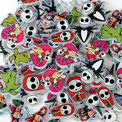 Jack and Sally Acrylic Focal Beads for Beadable Pens, Spooky Halloween Christmas Couple Character Beads for Keychain Making, DIY Craft Supplies