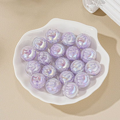 16mm Iridescent 3D Lantern Acrylic Round Beads for Beadable Pens, Aurora Pumpkin Sheen Spacer Beads for Keychain Making, DIY Ribbed Craft Beads