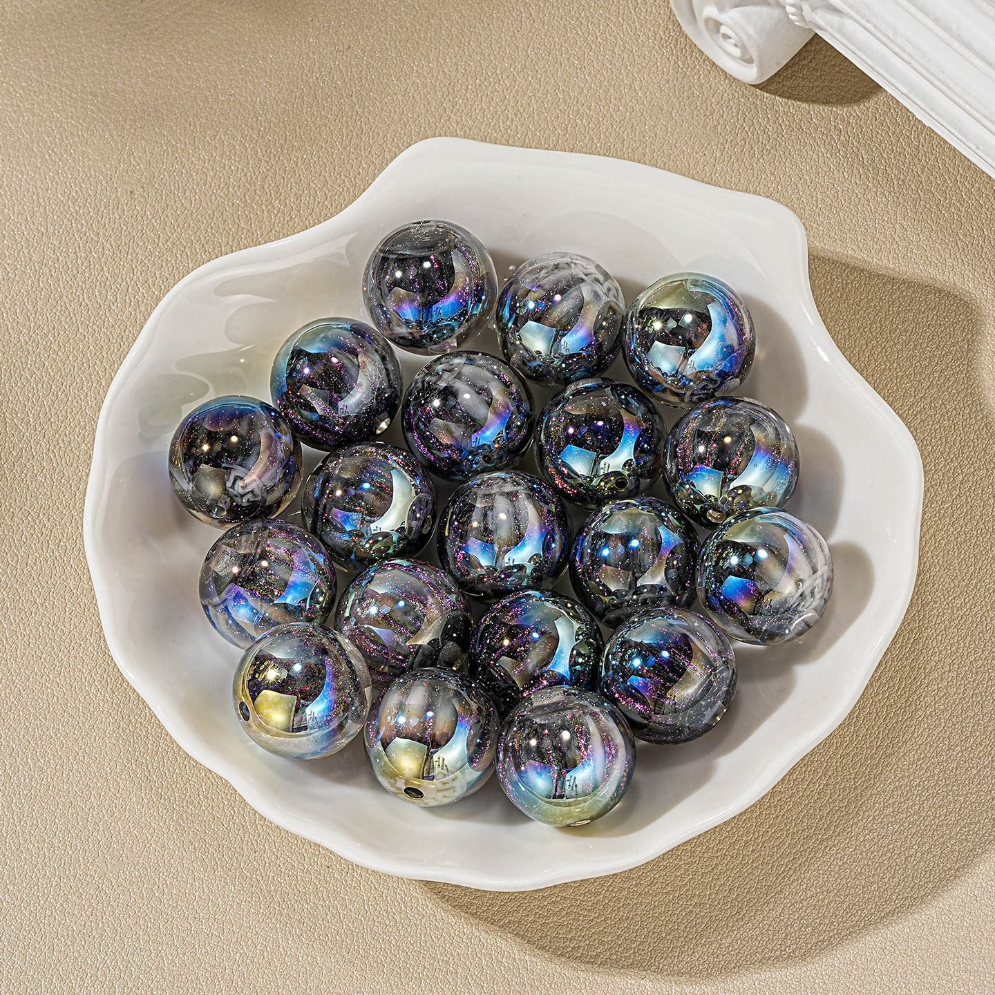16mm Iridescent 3D Lantern Acrylic Round Beads for Beadable Pens, Aurora Pumpkin Sheen Spacer Beads for Keychain Making, DIY Ribbed Craft Beads