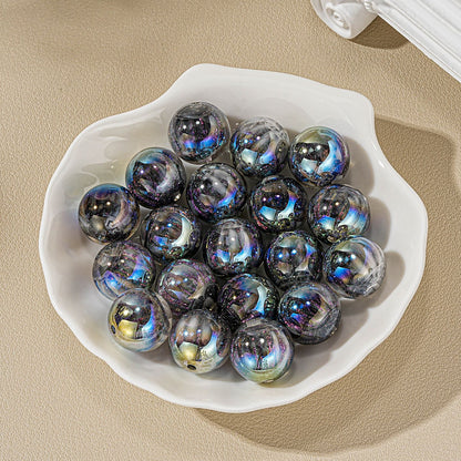 16mm Iridescent 3D Lantern Acrylic Round Beads for Beadable Pens, Aurora Pumpkin Sheen Spacer Beads for Keychain Making, DIY Ribbed Craft Beads