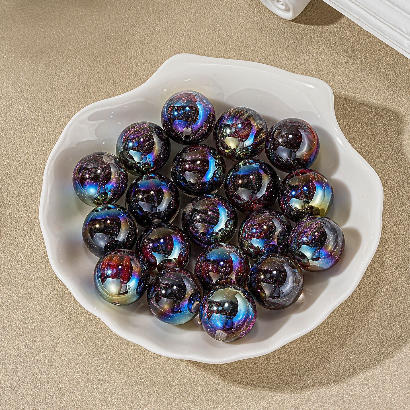 16mm Iridescent 3D Lantern Acrylic Round Beads for Beadable Pens, Aurora Pumpkin Sheen Spacer Beads for Keychain Making, DIY Ribbed Craft Beads