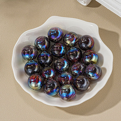 16mm Iridescent 3D Lantern Acrylic Round Beads for Beadable Pens, Aurora Pumpkin Sheen Spacer Beads for Keychain Making, DIY Ribbed Craft Beads