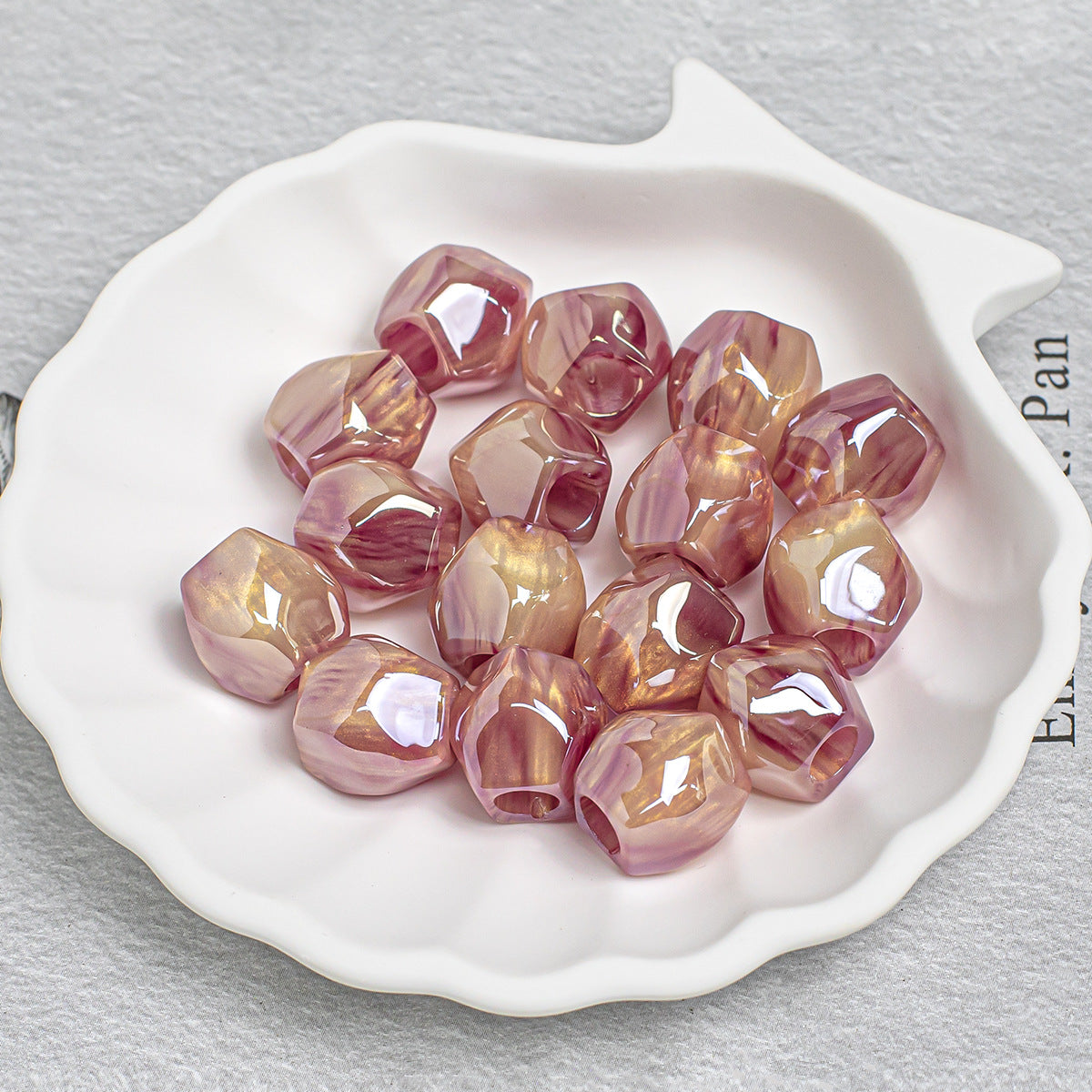 14mm Faceted Aurora Geometric Beads with 5mm Large Hole, Iridescent Acrylic Spacer Beads for Beadable Pens & DIY Jewelry Making
