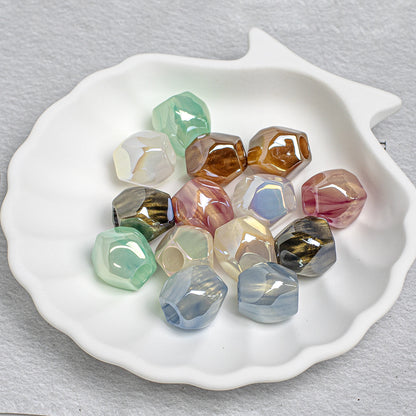 14mm Faceted Aurora Geometric Beads with 5mm Large Hole, Iridescent Acrylic Spacer Beads for Beadable Pens & DIY Jewelry Making