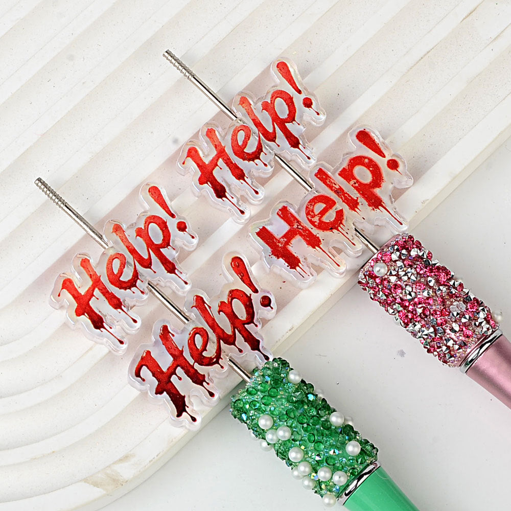 Halloween Acrylic Beads - Bloody Red Handprint & "Help!" Letter Focal Beads for Beadable Pen & DIY Crafts