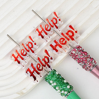 Halloween Acrylic Beads - Bloody Red Handprint & "Help!" Letter Focal Beads for Beadable Pen & DIY Crafts