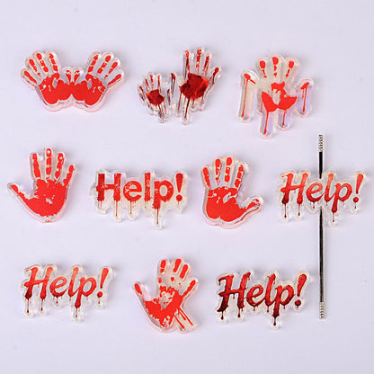 Halloween Acrylic Beads - Bloody Red Handprint & "Help!" Letter Focal Beads for Beadable Pen & DIY Crafts