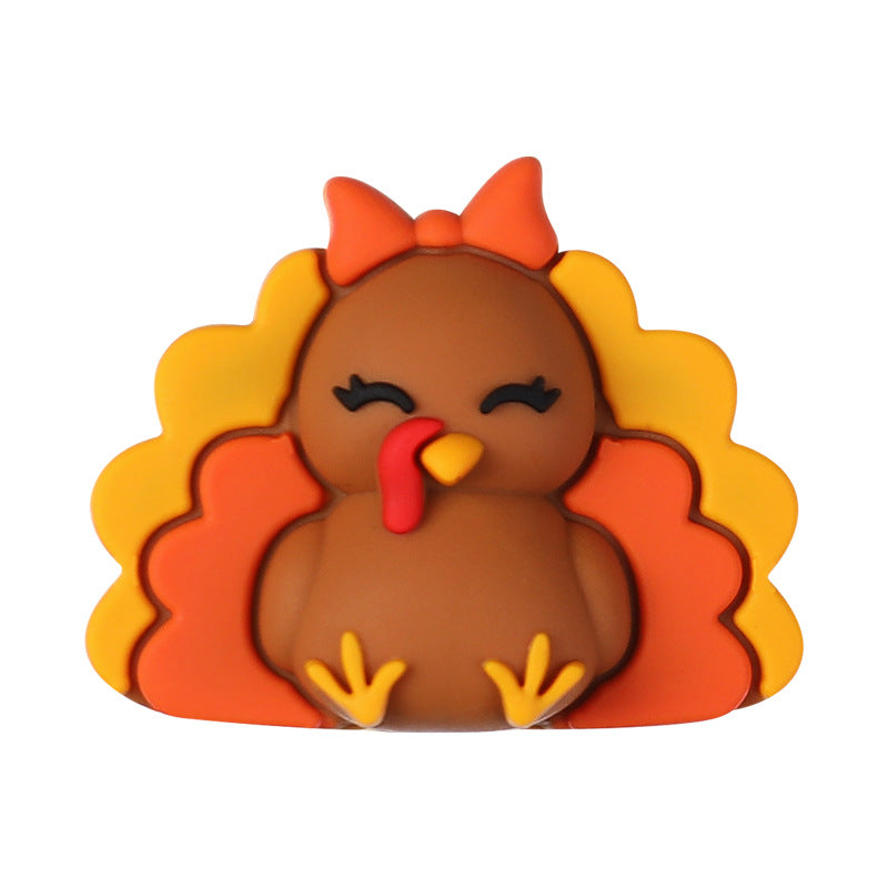 Fall Thanksgiving Silicone Focal Beads for Beadable Pens, Cute Turkey "Blessed" Pumpkin Mug Silicone Beads for Keychain DIY Jewelry Making