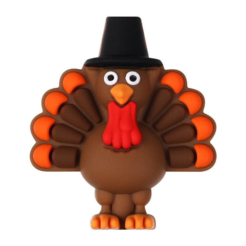 Fall Thanksgiving Silicone Focal Beads for Beadable Pens, Cute Turkey "Blessed" Pumpkin Mug Silicone Beads for Keychain DIY Jewelry Making