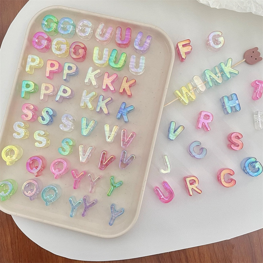 Y2K Pastel Holographic Letter Charms • Iridescent 3D Alphabet for DIY Jewelry & Hair Accessories • Magical Resin Letters for Phone Case Decor