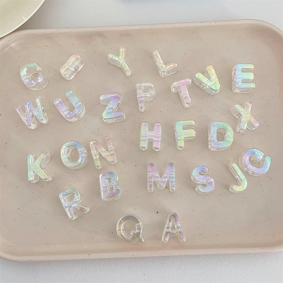 Y2K Pastel Holographic Letter Charms • Iridescent 3D Alphabet for DIY Jewelry & Hair Accessories • Magical Resin Letters for Phone Case Decor