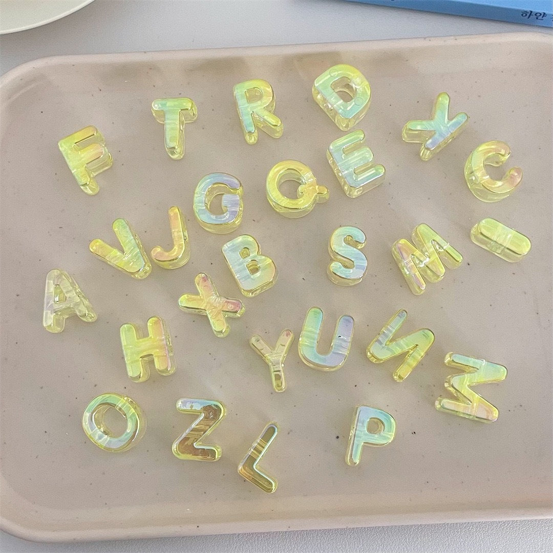 Y2K Pastel Holographic Letter Charms • Iridescent 3D Alphabet for DIY Jewelry & Hair Accessories • Magical Resin Letters for Phone Case Decor