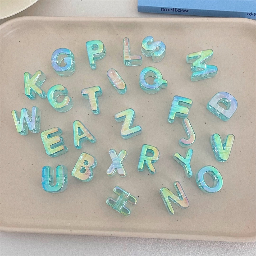Y2K Pastel Holographic Letter Charms • Iridescent 3D Alphabet for DIY Jewelry & Hair Accessories • Magical Resin Letters for Phone Case Decor