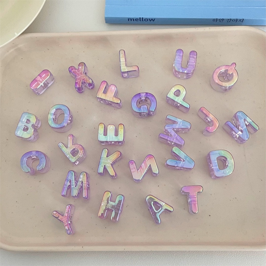 Y2K Pastel Holographic Letter Charms • Iridescent 3D Alphabet for DIY Jewelry & Hair Accessories • Magical Resin Letters for Phone Case Decor