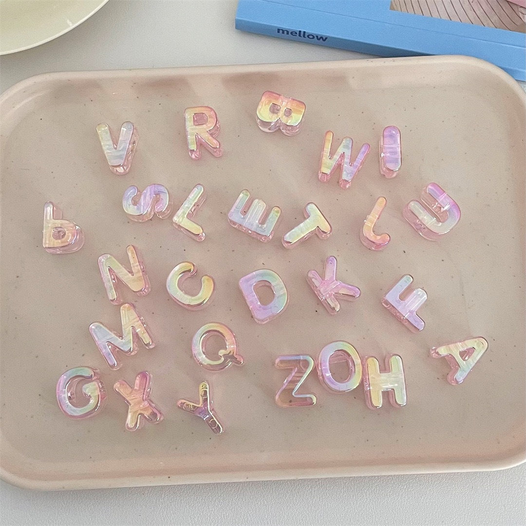 Y2K Pastel Holographic Letter Charms • Iridescent 3D Alphabet for DIY Jewelry & Hair Accessories • Magical Resin Letters for Phone Case Decor