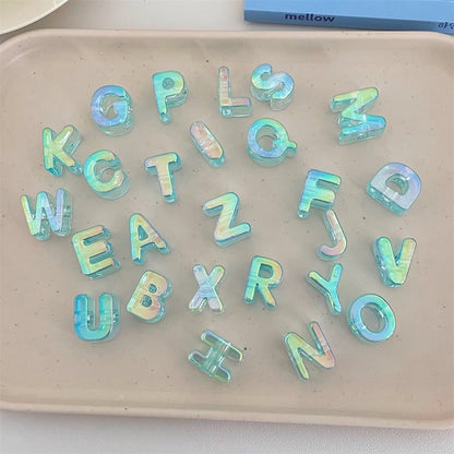 Y2K Pastel Holographic Letter Charms • Iridescent 3D Alphabet for DIY Jewelry & Hair Accessories • Magical Resin Letters for Phone Case Decor
