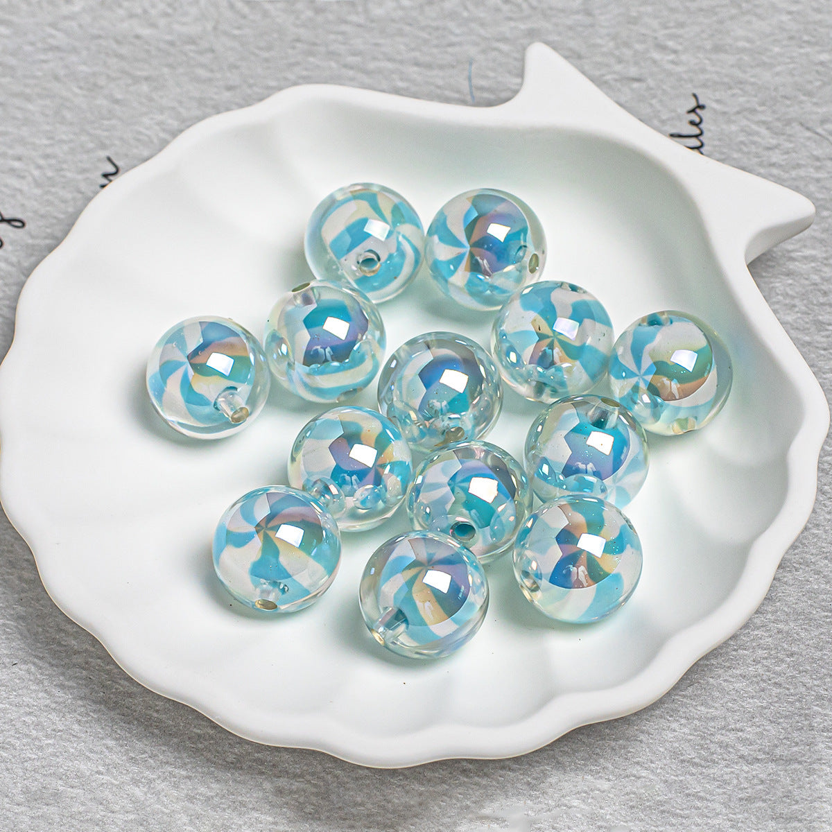 16mm Iridescent Candy Swirl Acrylic Beads, Colorful Clear Pinwheel Round Beads for DIY Beadable Pens, Keychains Jewelry Making Supplies