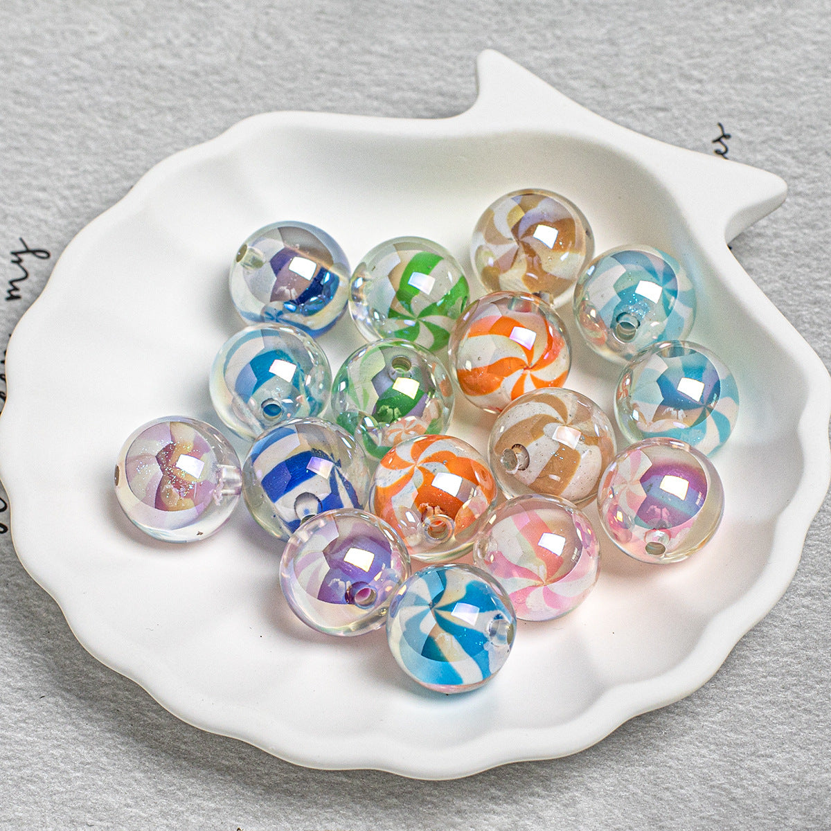 16mm Iridescent Candy Swirl Acrylic Beads, Colorful Clear Pinwheel Round Beads for DIY Beadable Pens, Keychains Jewelry Making Supplies