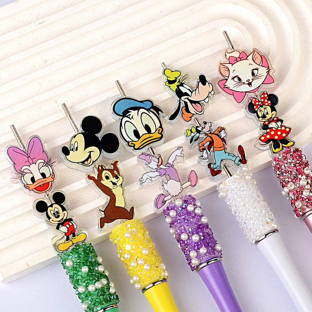 Classic Cartoon Mouse Acrylic Focal Beads for Beadable Pens, Cute Donald Duck Marie Cat Beads Mix, Anime Animal Charms for Keychain DIY Crafts