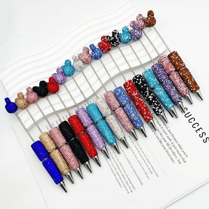 Luxury Rhinestone Mouse Head Beadable Pens Bling Crystal Base DIY Pen Blanks, Sparkly Full Diamond Cartoon Character Pen for Jewelry Making Supplies