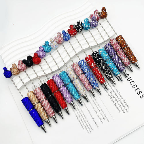 Luxury Rhinestone Mouse Head Beadable Pens Bling Crystal Base DIY Pen Blanks, Sparkly Full Diamond Cartoon Character Pen for Jewelry Making Supplies