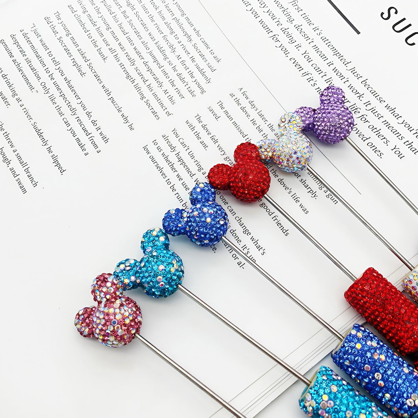 Luxury Rhinestone Mouse Head Beadable Pens Bling Crystal Base DIY Pen Blanks, Sparkly Full Diamond Cartoon Character Pen for Jewelry Making Supplies