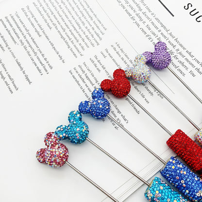 Luxury Rhinestone Mouse Head Beadable Pens Bling Crystal Base DIY Pen Blanks, Sparkly Full Diamond Cartoon Character Pen for Jewelry Making Supplies