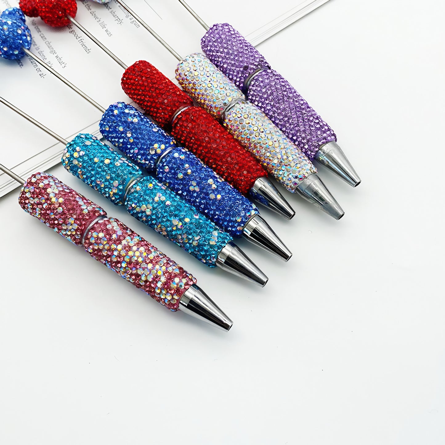 Luxury Rhinestone Mouse Head Beadable Pens Bling Crystal Base DIY Pen Blanks, Sparkly Full Diamond Cartoon Character Pen for Jewelry Making Supplies