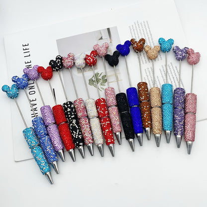 Luxury Rhinestone Mouse Head Beadable Pens Bling Crystal Base DIY Pen Blanks, Sparkly Full Diamond Cartoon Character Pen for Jewelry Making Supplies