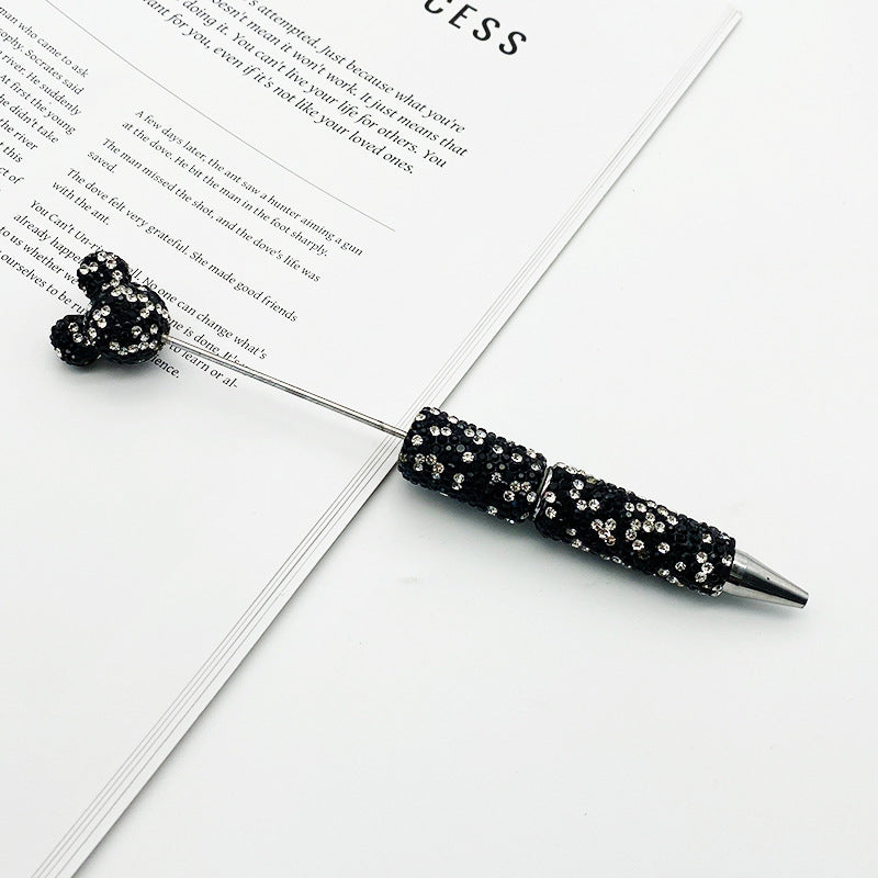 Luxury Rhinestone Mouse Head Beadable Pens Bling Crystal Base DIY Pen Blanks, Sparkly Full Diamond Cartoon Character Pen for Jewelry Making Supplies