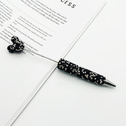 Luxury Rhinestone Mouse Head Beadable Pens Bling Crystal Base DIY Pen Blanks, Sparkly Full Diamond Cartoon Character Pen for Jewelry Making Supplies