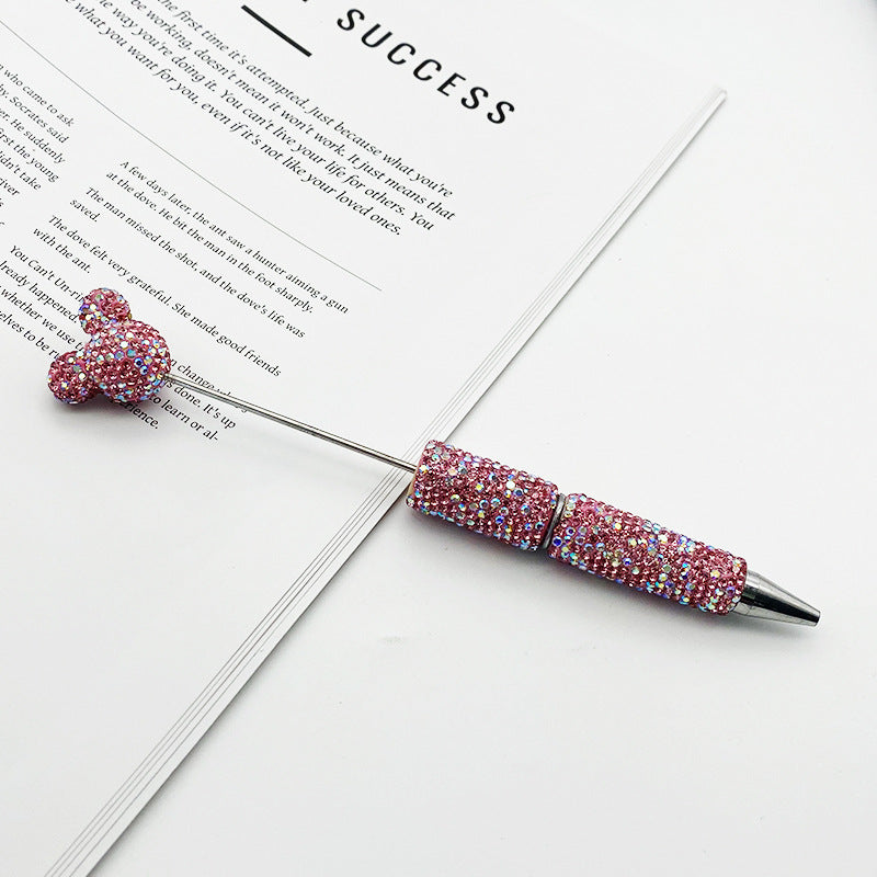 Luxury Rhinestone Mouse Head Beadable Pens Bling Crystal Base DIY Pen Blanks, Sparkly Full Diamond Cartoon Character Pen for Jewelry Making Supplies