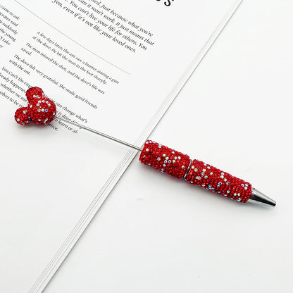 Luxury Rhinestone Mouse Head Beadable Pens Bling Crystal Base DIY Pen Blanks, Sparkly Full Diamond Cartoon Character Pen for Jewelry Making Supplies