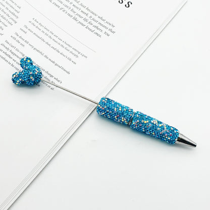 Luxury Rhinestone Mouse Head Beadable Pens Bling Crystal Base DIY Pen Blanks, Sparkly Full Diamond Cartoon Character Pen for Jewelry Making Supplies