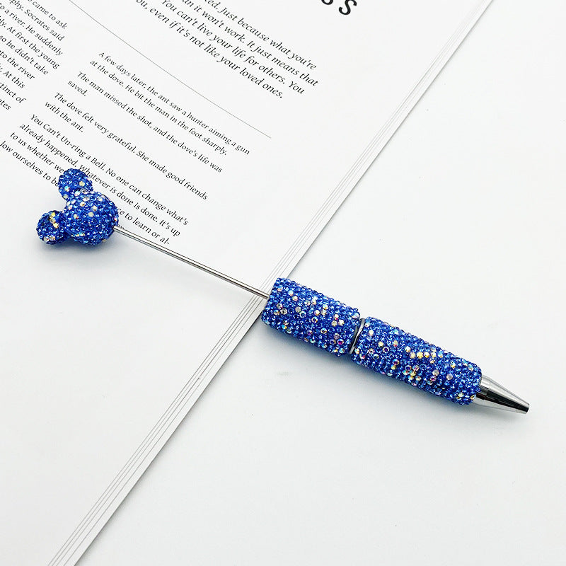 Luxury Rhinestone Mouse Head Beadable Pens Bling Crystal Base DIY Pen Blanks, Sparkly Full Diamond Cartoon Character Pen for Jewelry Making Supplies