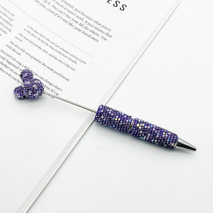 Luxury Rhinestone Mouse Head Beadable Pens Bling Crystal Base DIY Pen Blanks, Sparkly Full Diamond Cartoon Character Pen for Jewelry Making Supplies