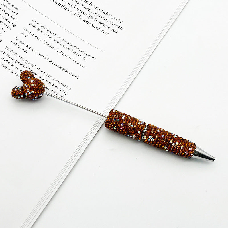 Luxury Rhinestone Mouse Head Beadable Pens Bling Crystal Base DIY Pen Blanks, Sparkly Full Diamond Cartoon Character Pen for Jewelry Making Supplies