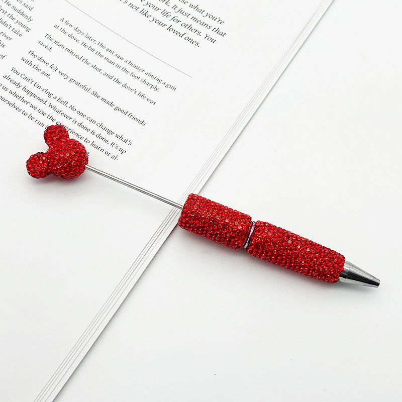 Luxury Rhinestone Mouse Head Beadable Pens Bling Crystal Base DIY Pen Blanks, Sparkly Full Diamond Cartoon Character Pen for Jewelry Making Supplies