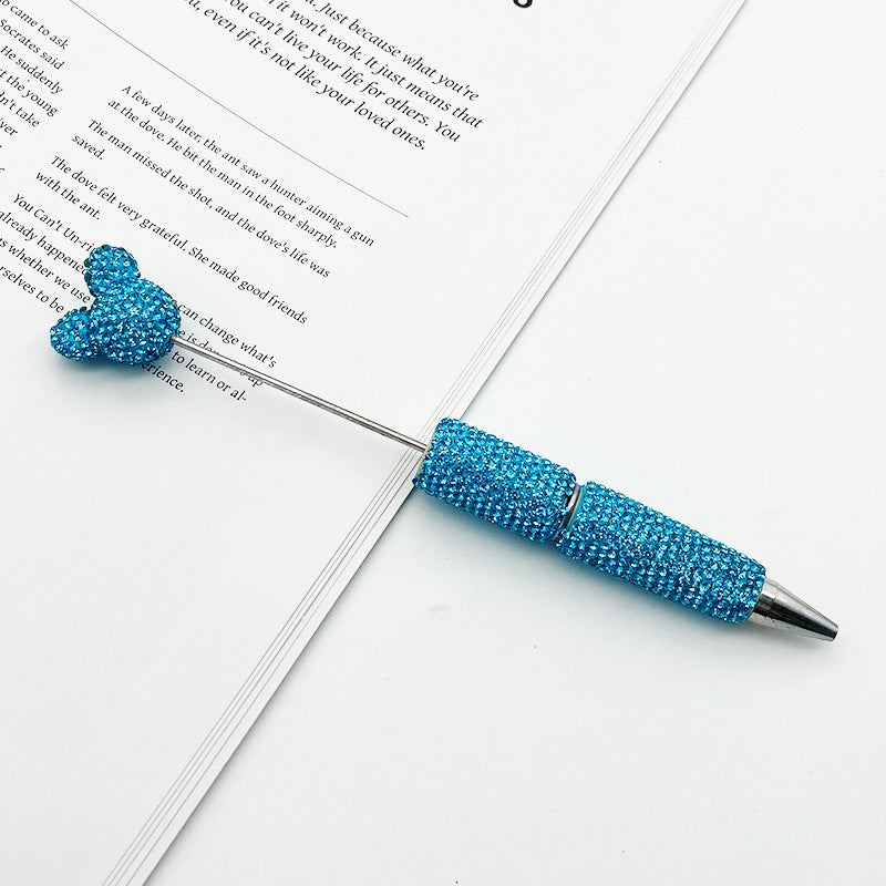 Luxury Rhinestone Mouse Head Beadable Pens Bling Crystal Base DIY Pen Blanks, Sparkly Full Diamond Cartoon Character Pen for Jewelry Making Supplies