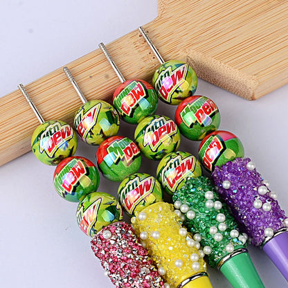 Mountain Dew Inspired Acrylic Beads for Beadable Pens, Cute Neon Green Soda Logo Round Beads, Beverage Lover Gift Spacer Beads for Keychain DIY Crafts
